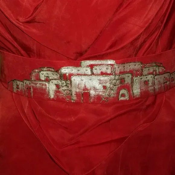 Red Silk Pant Suit w Silver detail belt (S)